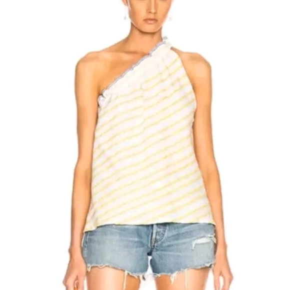 Lemlem Tops - Lemlem Alfie One Shoulder Top M Yellow Striped
